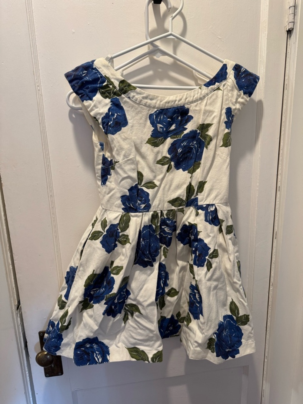 Mini White Dress with Blue Rose Print